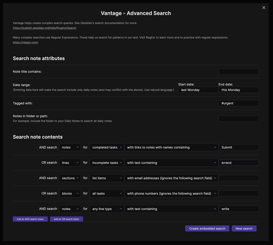 A screenshot of Vantage's menu