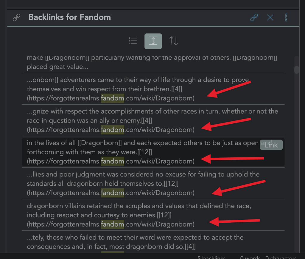 Exclude backlink mentions in link markup from suggested backlinks