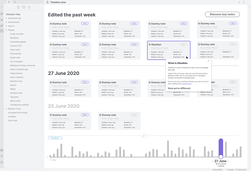 Timeline / card view a way to screen, review, and structure the