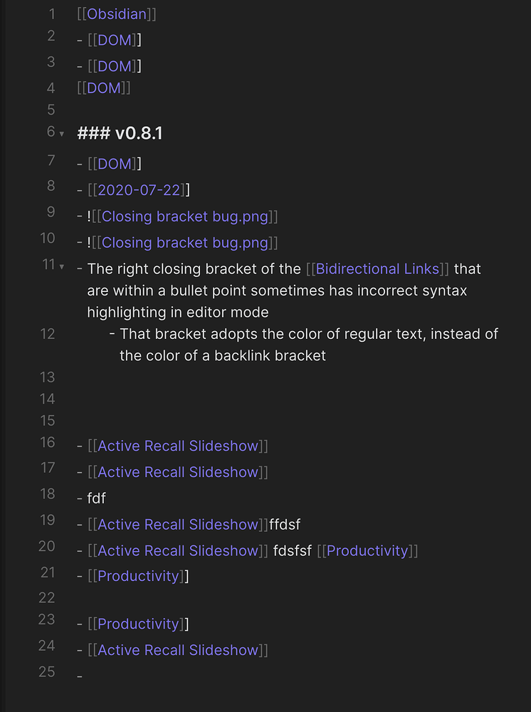 Closing backlink bracket syntax highlighting incorrect - Bug graveyard ...