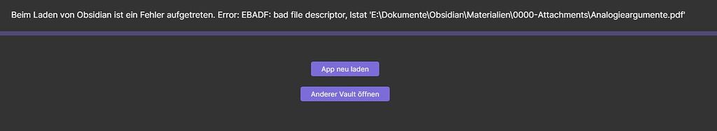 Error message after launching Obsidian - Bug graveyard - Obsidian Forum