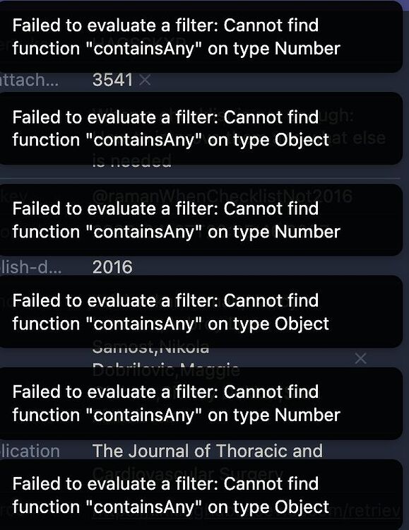 Bases - Failed to update filter - Cannot find function ... on type ...