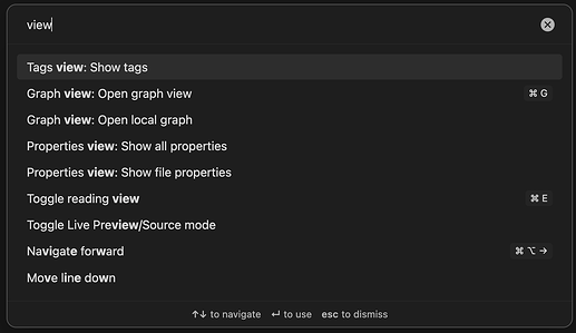 command palette view