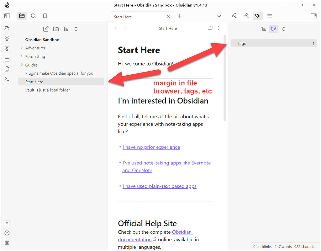 Left margin is different in outline vs. other sidebar plugins (minor ...