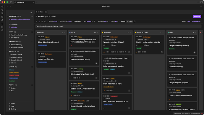 Board View Layout (Dark)