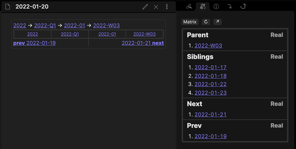 Easy navigation of quarterly, monthly, weekly and daily notes with the