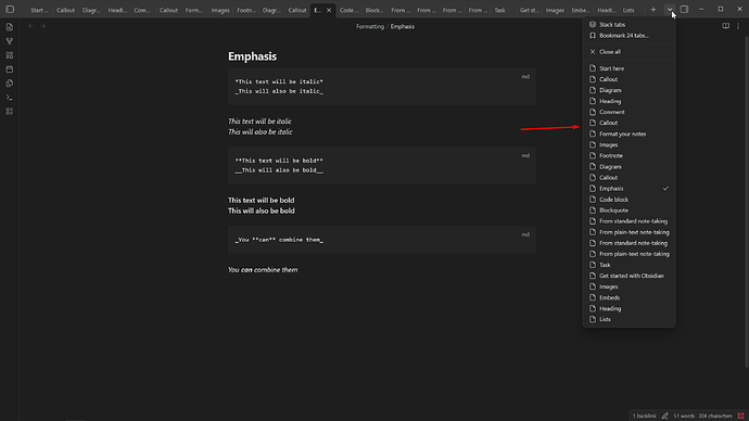 The tab dropdown in question
