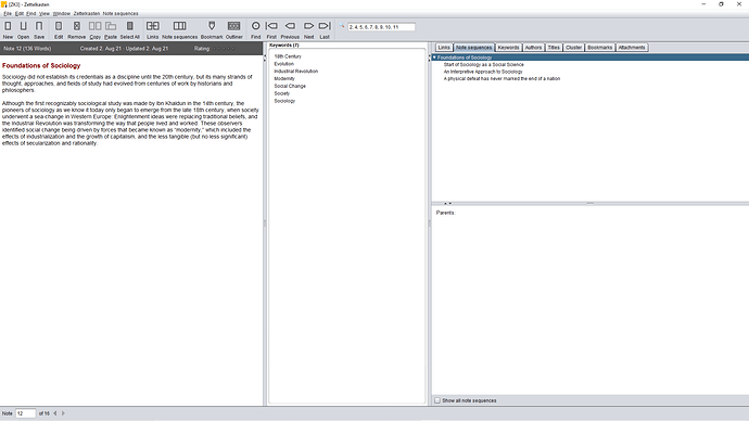 Layout of Zettelkasten 3 Software