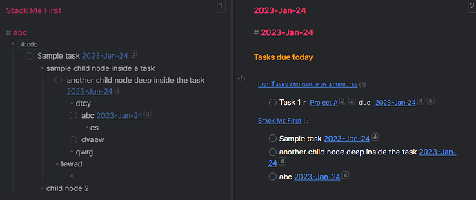 Screenshot showing flattened list of tasks from a file