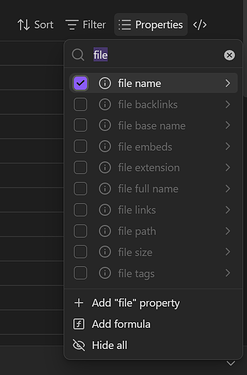Bases properties selector "file" options
