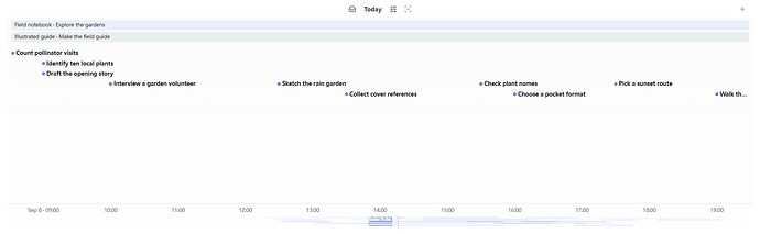 The same Task Timeline example at an hourly scale