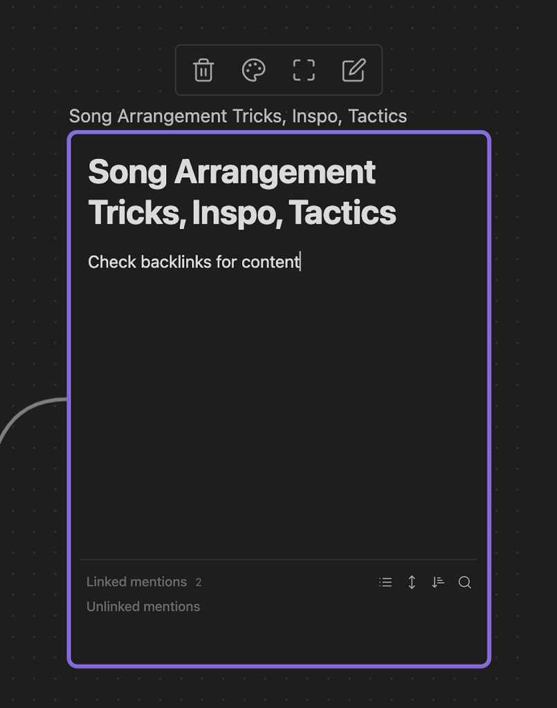 Showing linked mentions/backlinks within a note on canvas Help