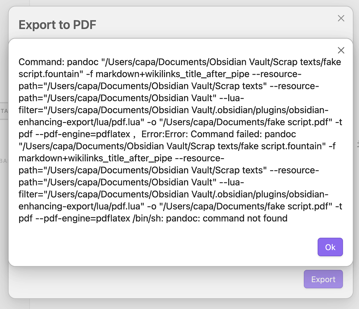 Obsidian - cannot export PDF with Fountain - Help - Obsidian Forum