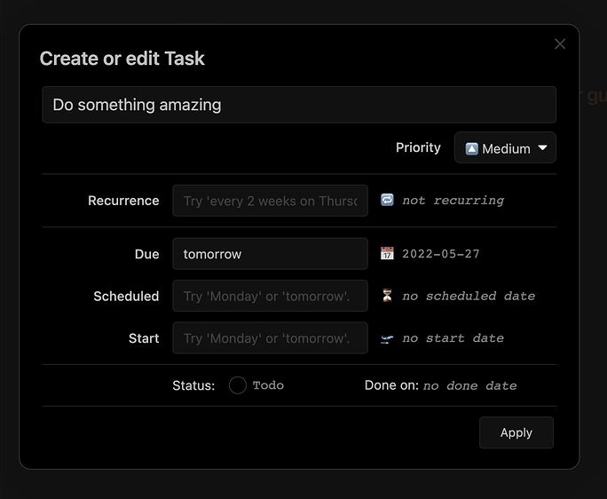 Obsidian Tasks CSS Redesign For "Create Or Edit Task" Modal - Share ...