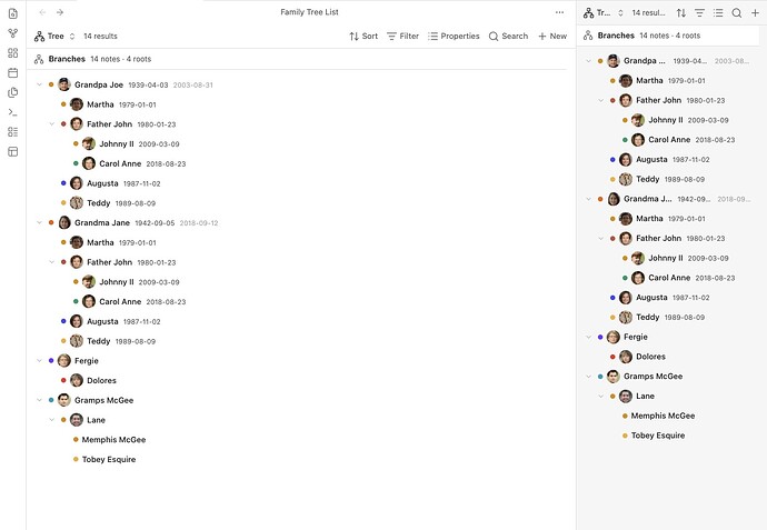 Tree View (List): Normal Base view on left, added to sidebar on right.