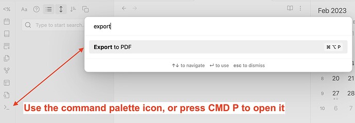 command palette export to pdf
