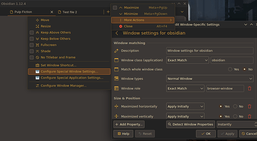 obsidian - linux - maximized window