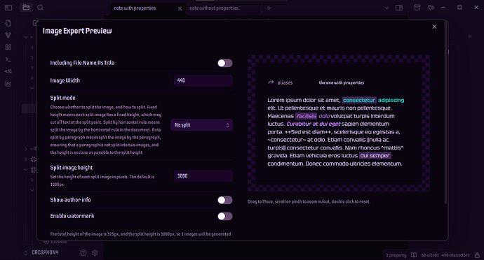 Extended markdown syntax not rendering in export image plugin when a ...