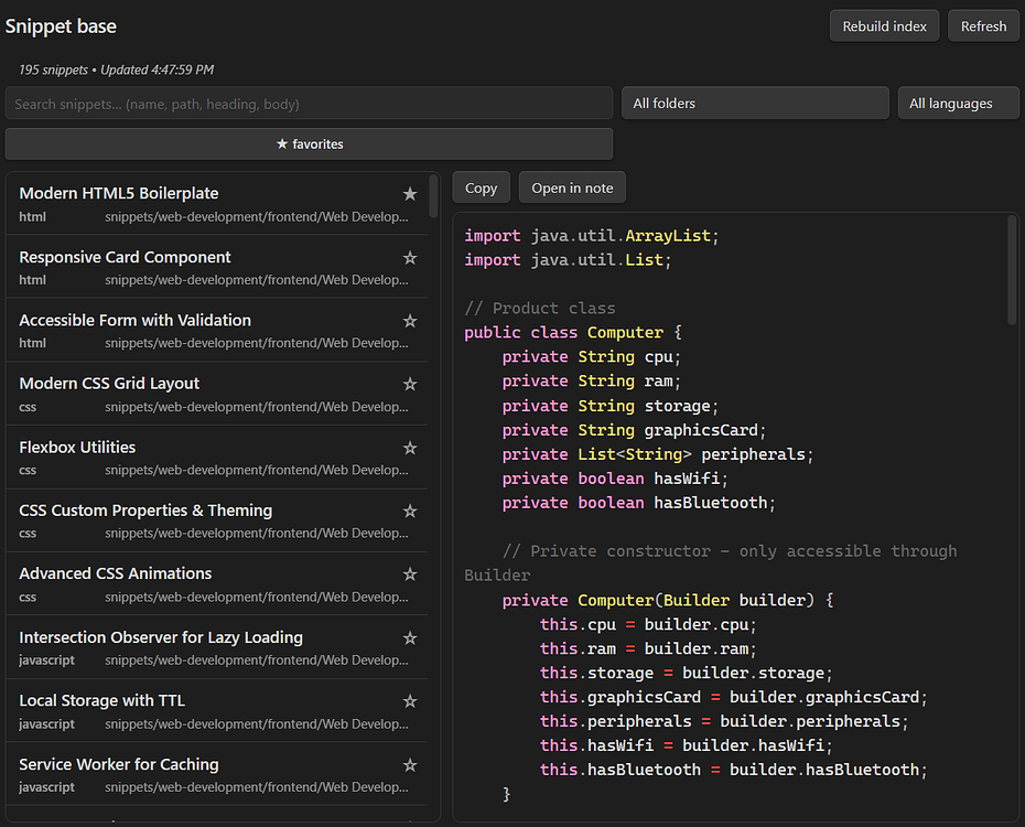 New Plugin: A Code Snippet Organizer - Share & showcase - Obsidian Forum
