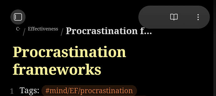 Top of screen in Android, showing file path