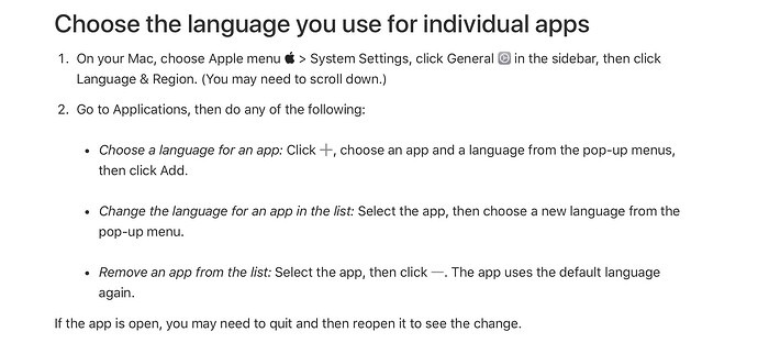 language per app