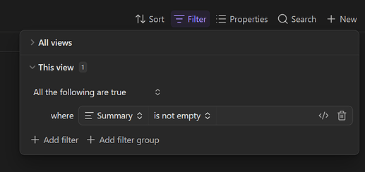 base filter to show notes with summaries