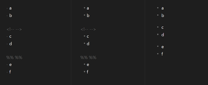 breaking up loose lists with blank comments