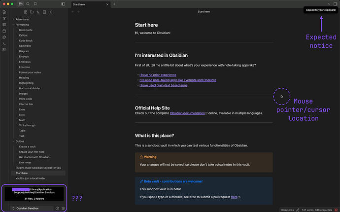 Ghost hover message - vault switcher
