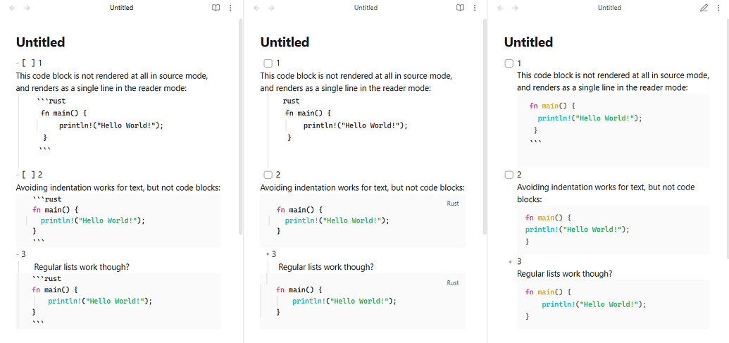 Code blocks in task lists look broken - Bug graveyard - Obsidian Forum