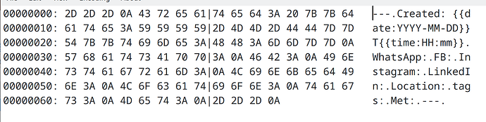 Contacts template hex view