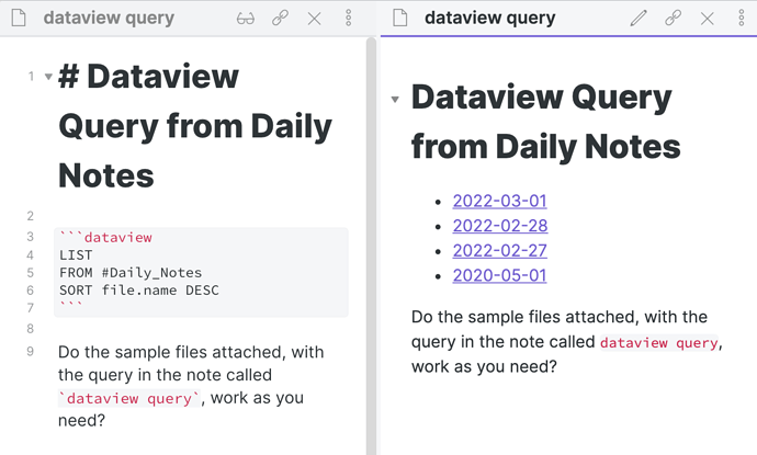 Dataview Query from Daily Notes