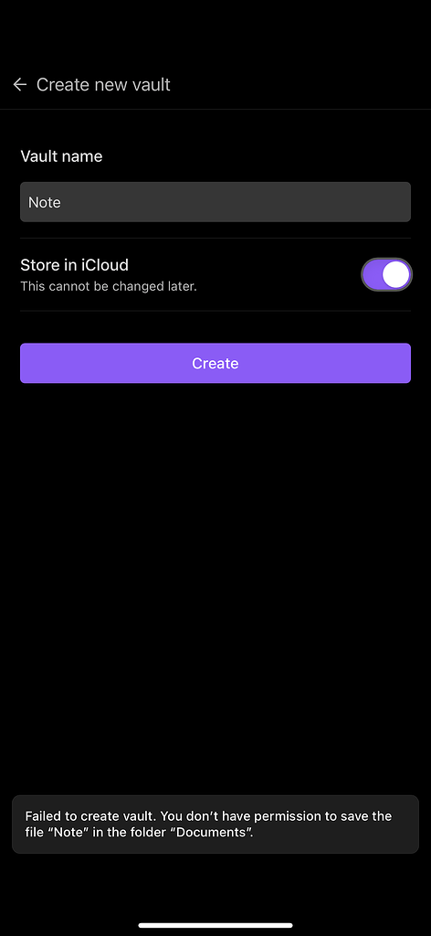 Cannot create a vault in iCloud - Bug graveyard - Obsidian Forum