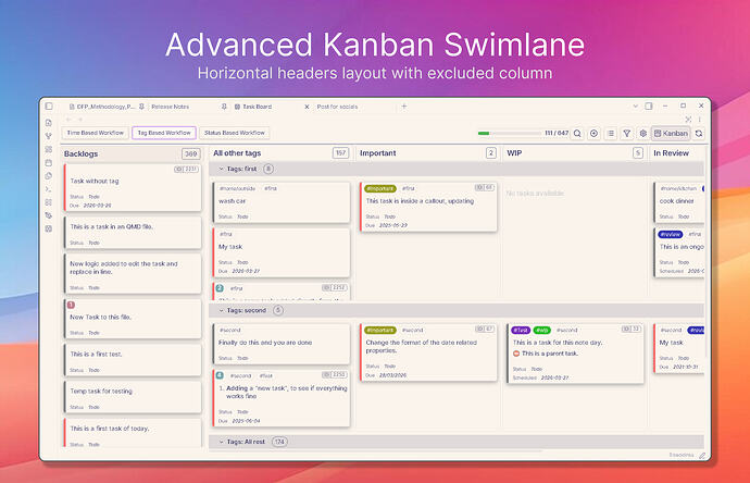 Kanban Swimlanes with horizontal headers layout and an excluded column