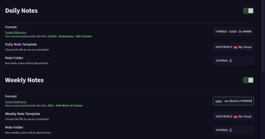 How to display week of month in the periodic notes help obsidian
