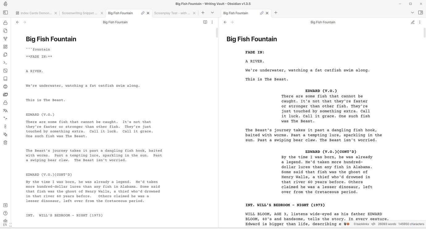 PRO Screenwriting Snippet Write Screenplays in Markdown, Fountain