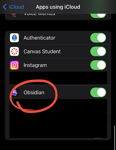 obsidian icloud enabled