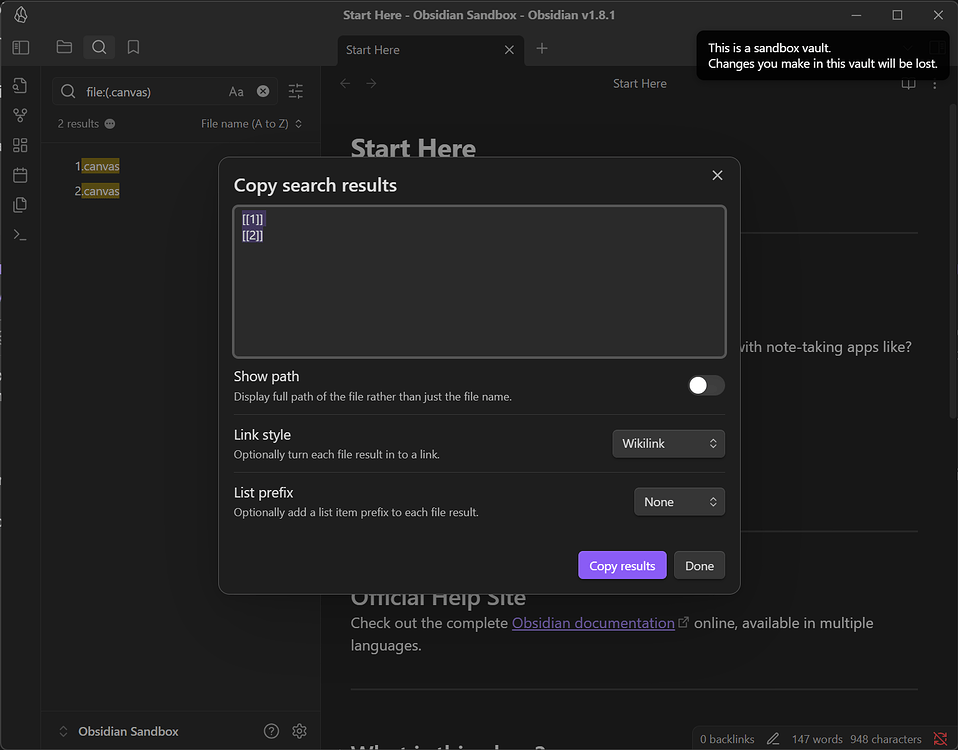Copy search results to add .canvas to canvas links - Feature archive ...