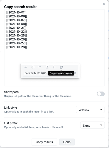 copy results