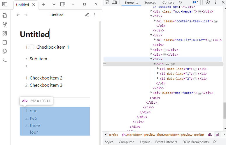 Creating a new bullet point in a list item with checkboxes clears all ...