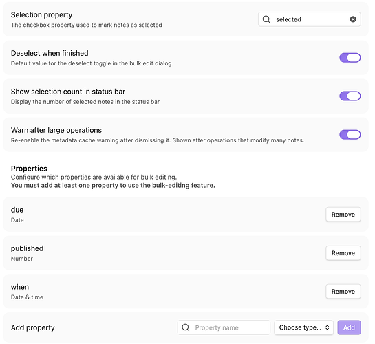 Bulk Properties plugin options