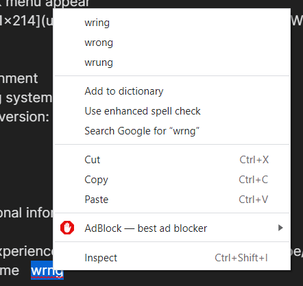 Spellcheck menu suddenly appears when clicking on a misspelled word · Issue  #2876 · MicrosoftEdge/WebView2Feedback · GitHub