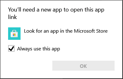 Buggy Windows 10 'Open With' dialogue with no options but "look for an app in the Microsoft Store"