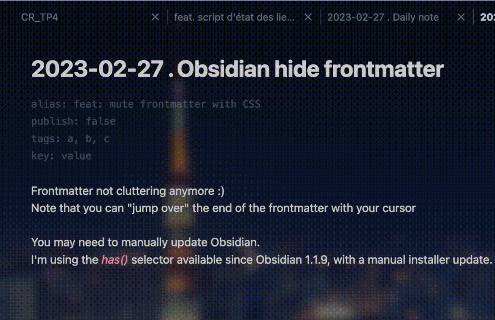202302272130 obsidian hide frontmatter
