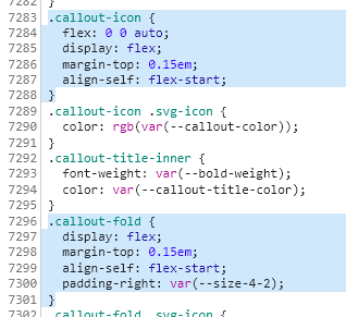 the app.css with callout-icon and callout-fold highlighted