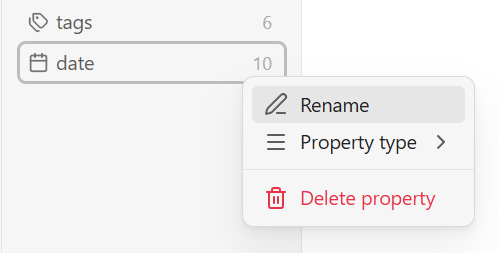 Properties view right-click options