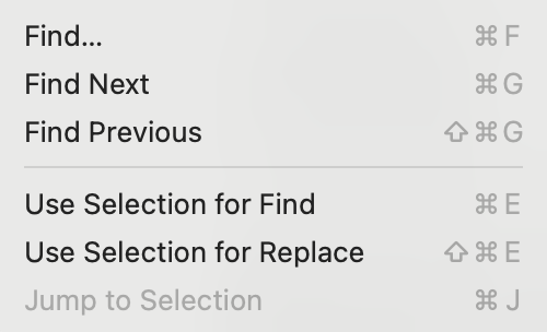 shortcut for find and replace in mac