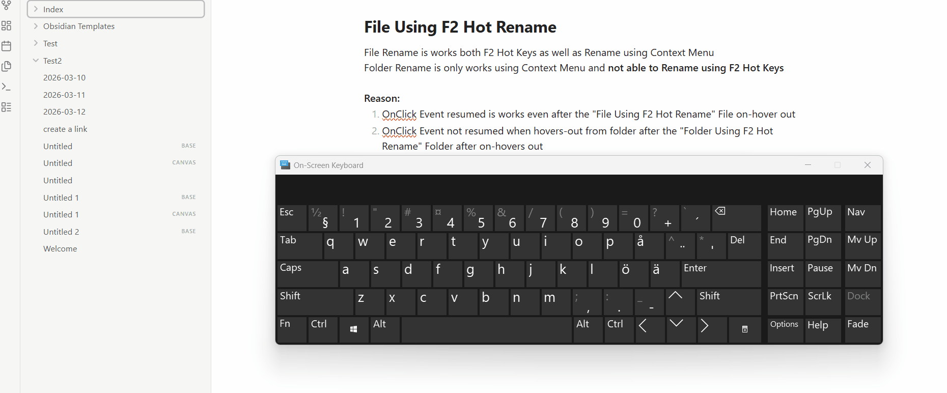 Test Case 1 - Rename using F2 Hot Keys for Files and Folder