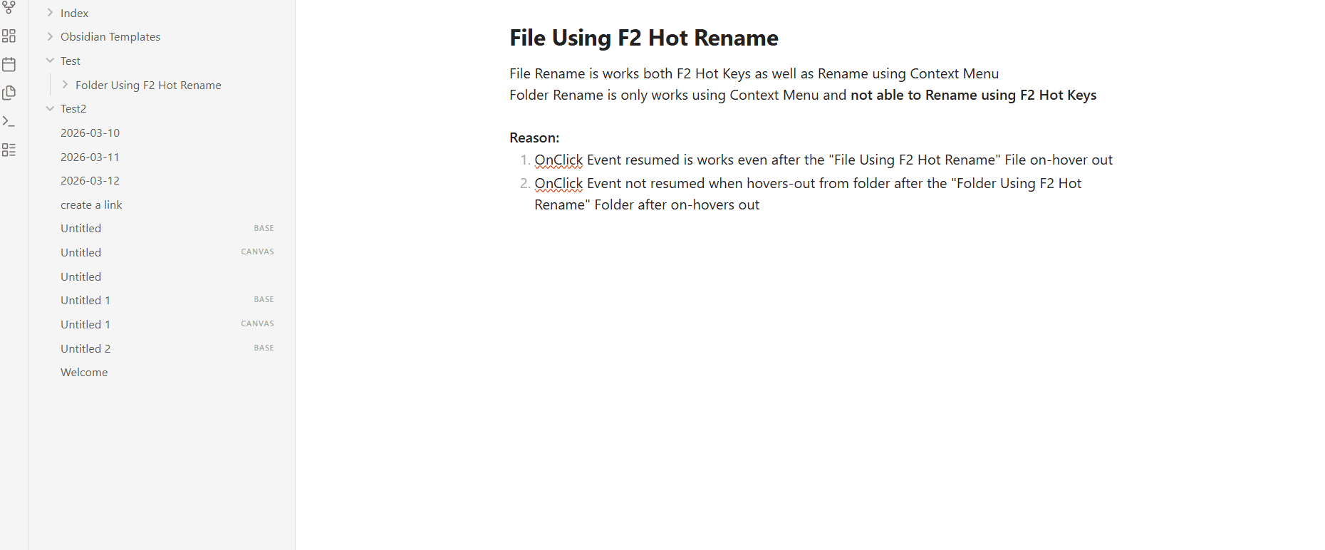 Test Case 2 - Rename using Contexual Menu's for Files and Folder