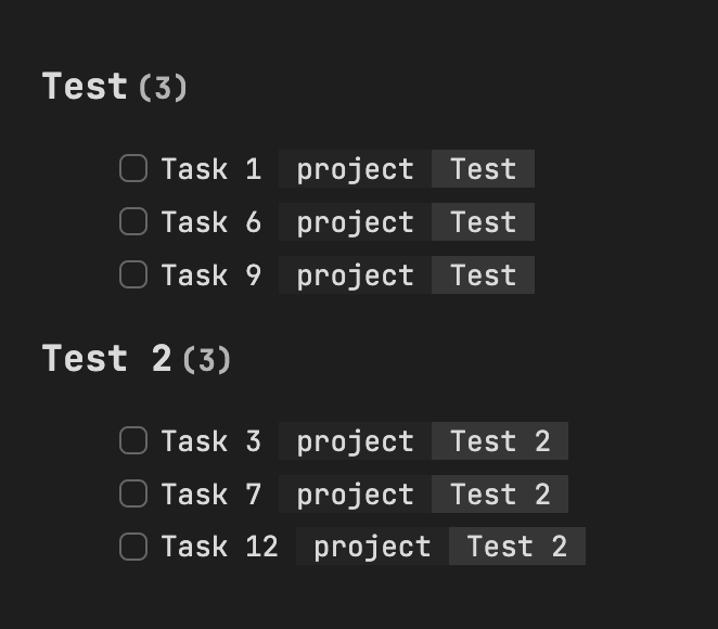 Incomplete tasks per project
