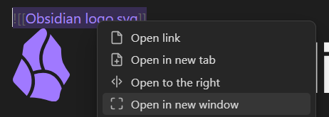 Context menu for an internal image on right click on internal link